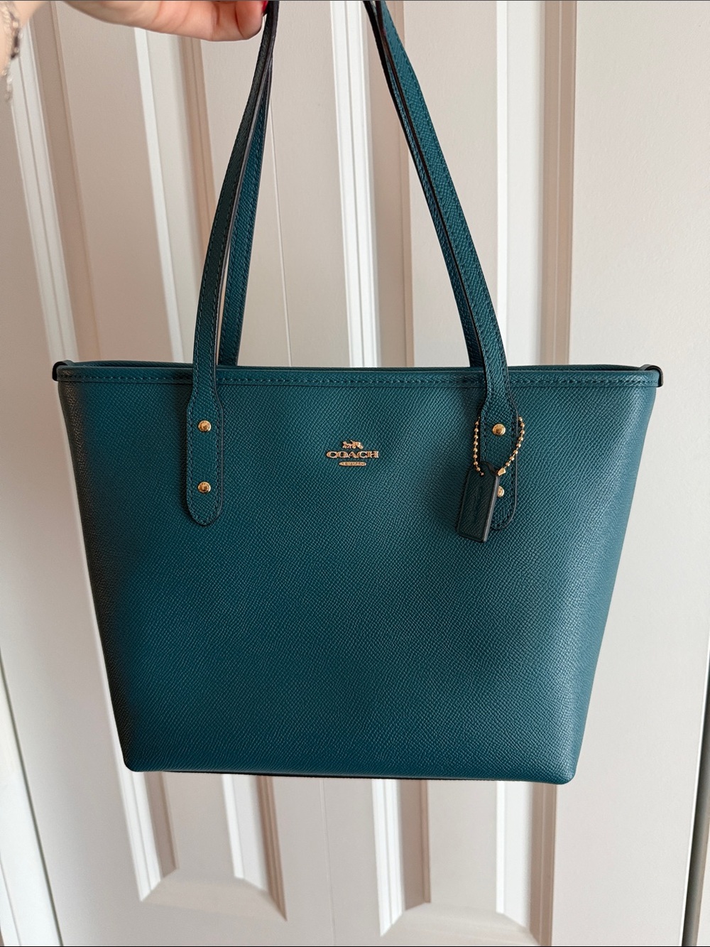 Coach Teal Leather Tote Bag - Signature Small Logo